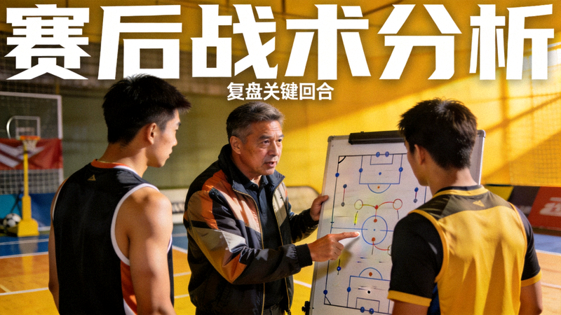 体育赛事赛后分析视频封面 - 教练与球员在战术板前讨论